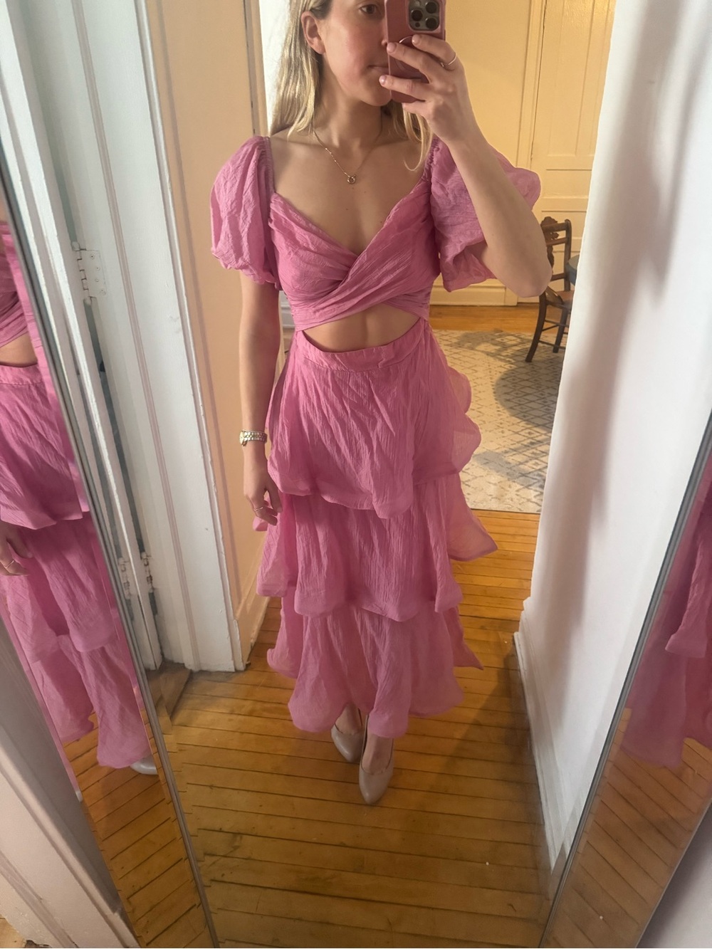 ASOS Pink Tiered Maxi Dress with Cutout